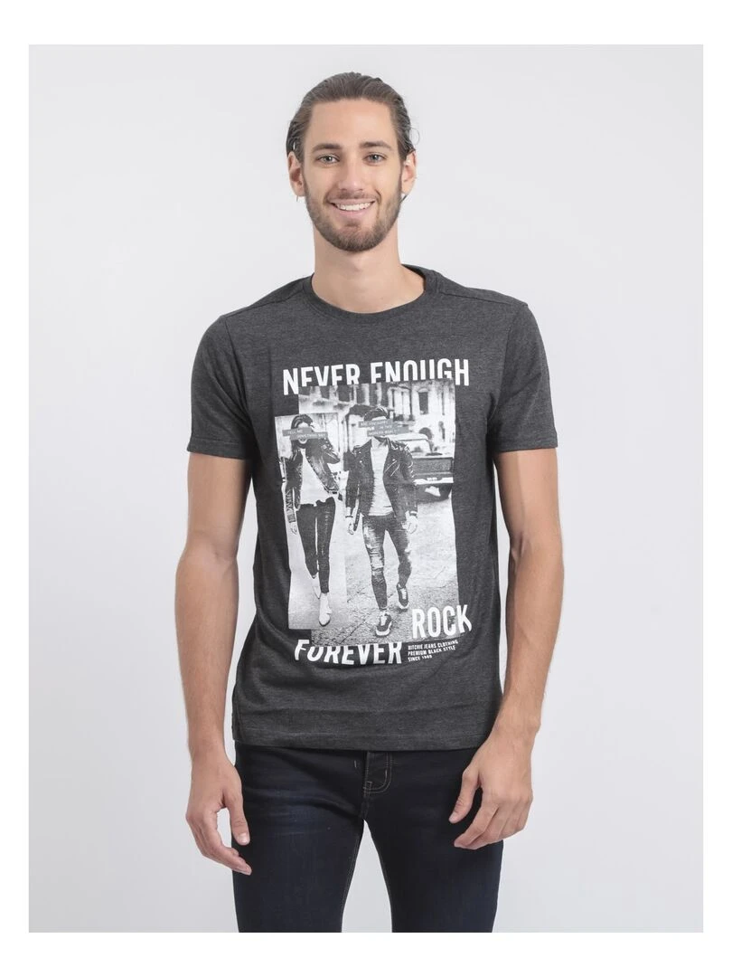 T shirt col rond pur coton JAMIJEL gris anthracite