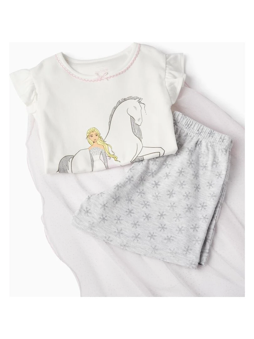 Pyjama avec Cape en Tulle et Paillettes pour Fille 'Elsa' manches courtes FROZEN   Blanc