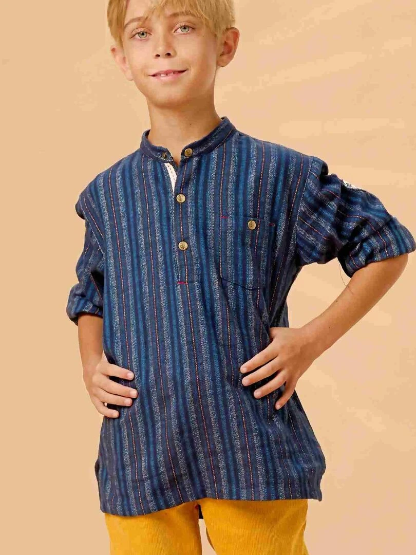 Chemise Laine Hiver Garçon Col Mao RIMBAUD 'LA FAUTE A VOLTAIRE' Bleu foncé