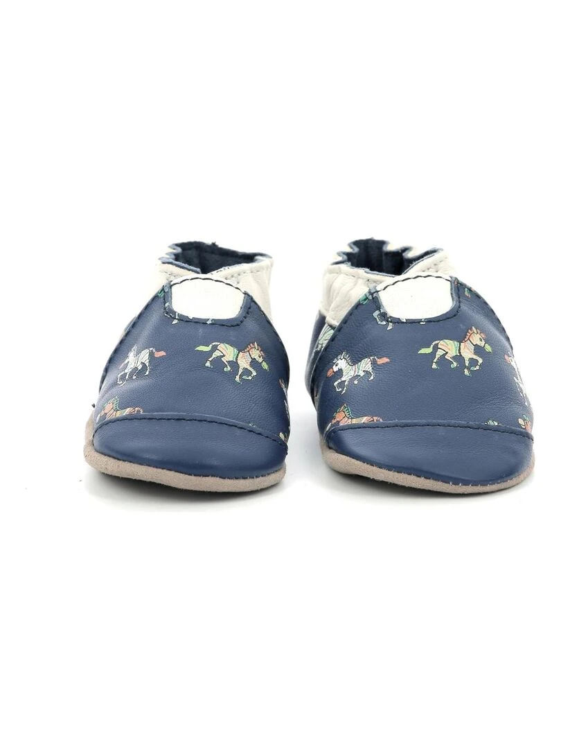 Chaussons Cuir Crazy Zebra   Bleu