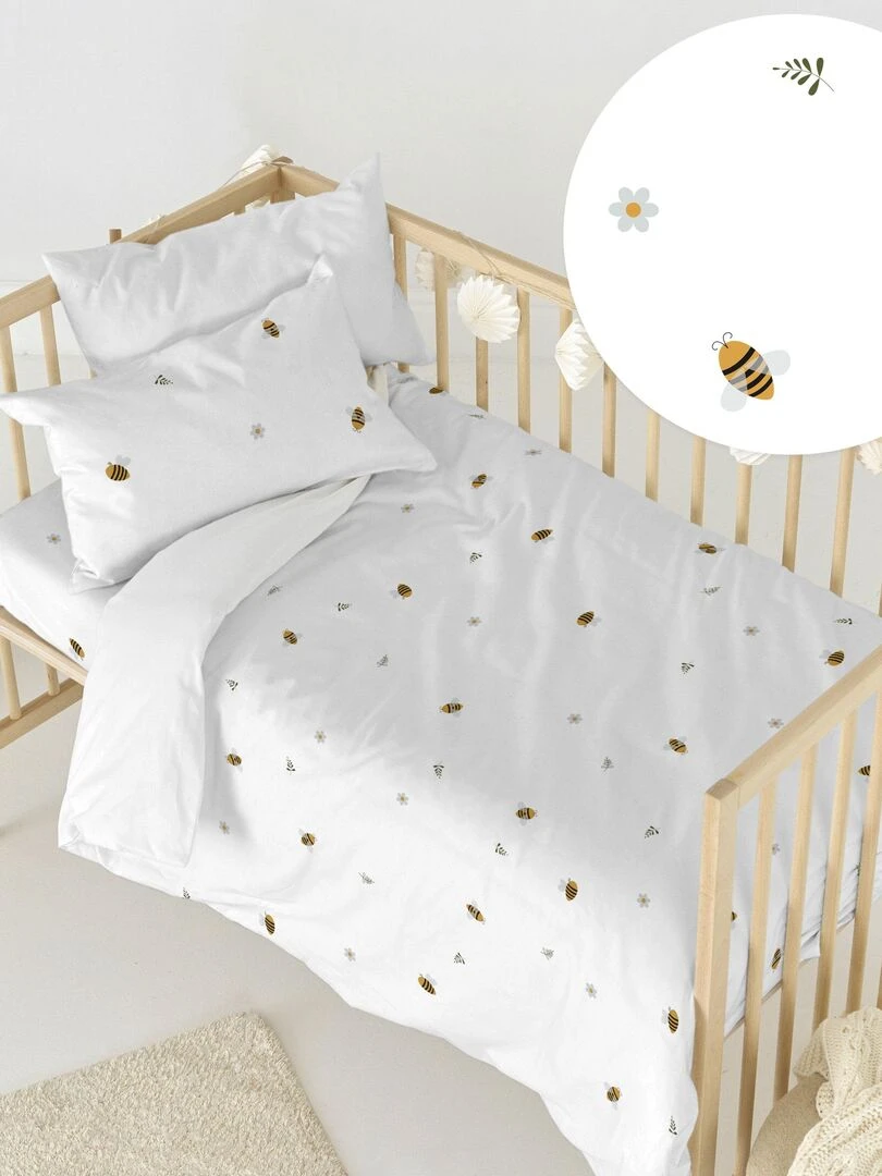 Parure housse de couette 2 pièces Honey "Happyfriday" Blanc