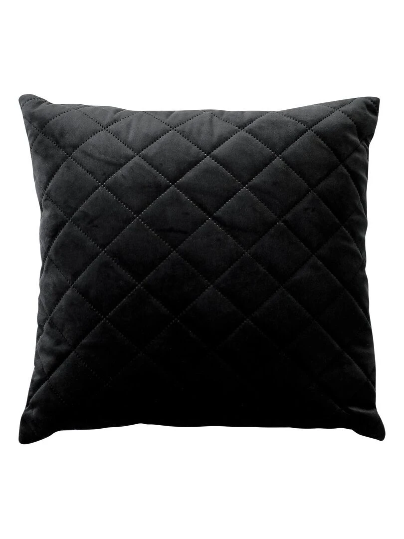 Coussin en velours et piqûres losanges Noir