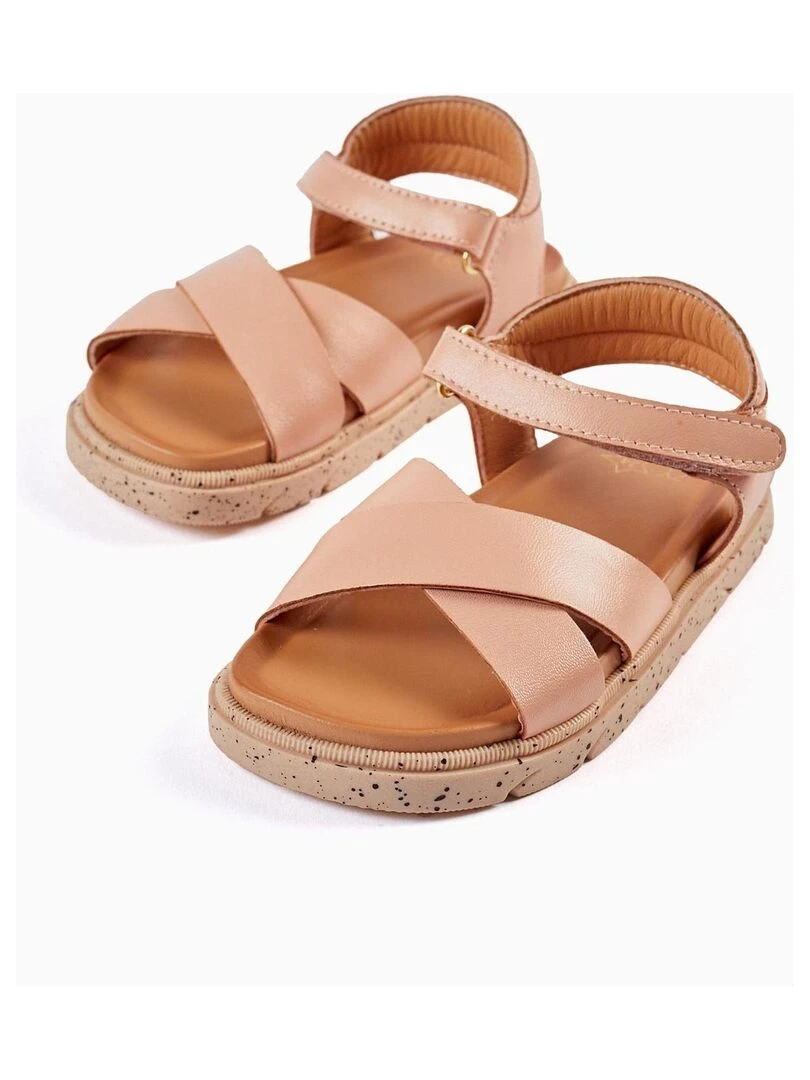 Sandales en Cuir pour Fille Rose