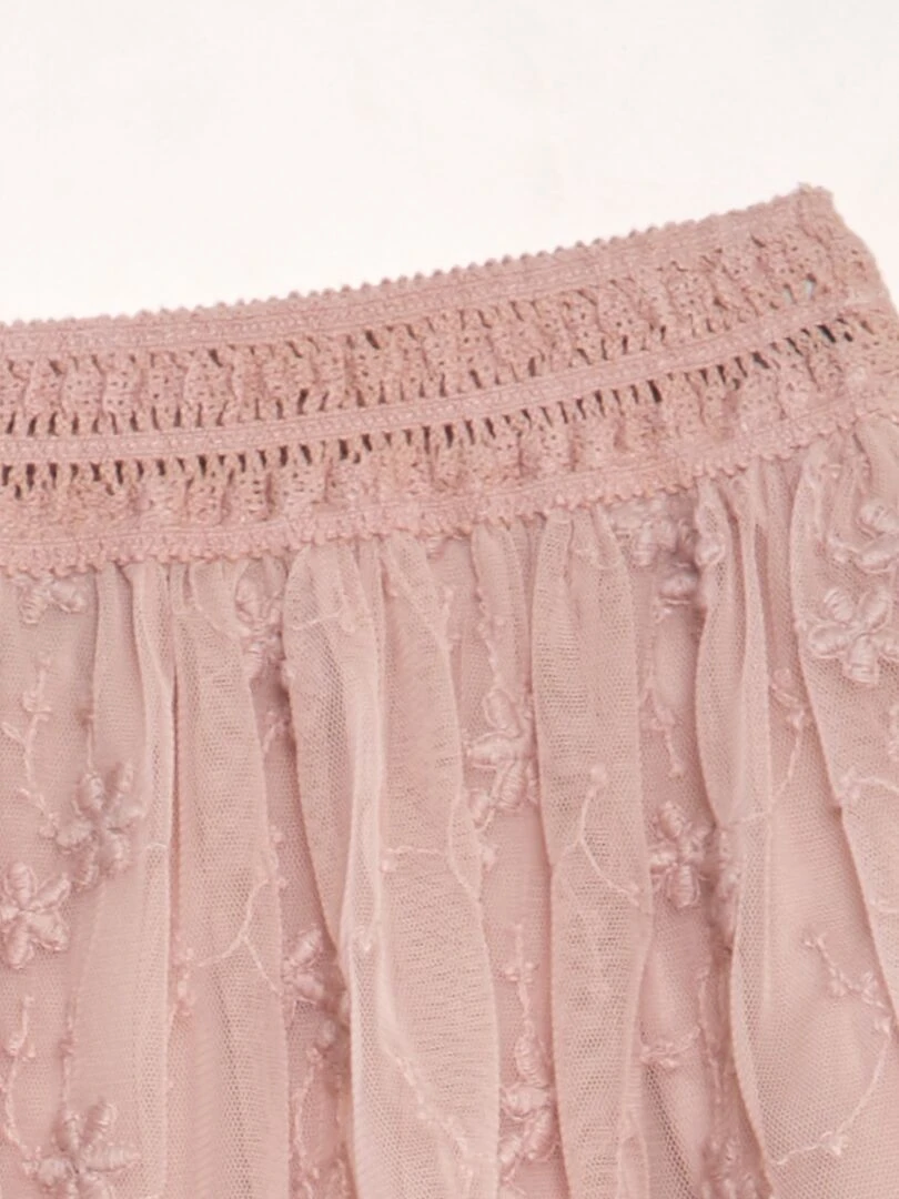 Jupe évasée en tulle brodé Rose clair