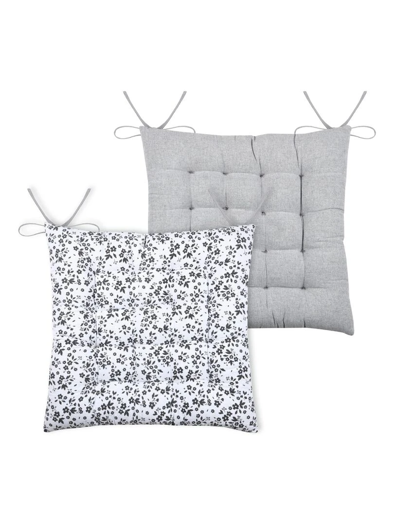 Galette de chaise fleurie en coton recyclé   Blanc