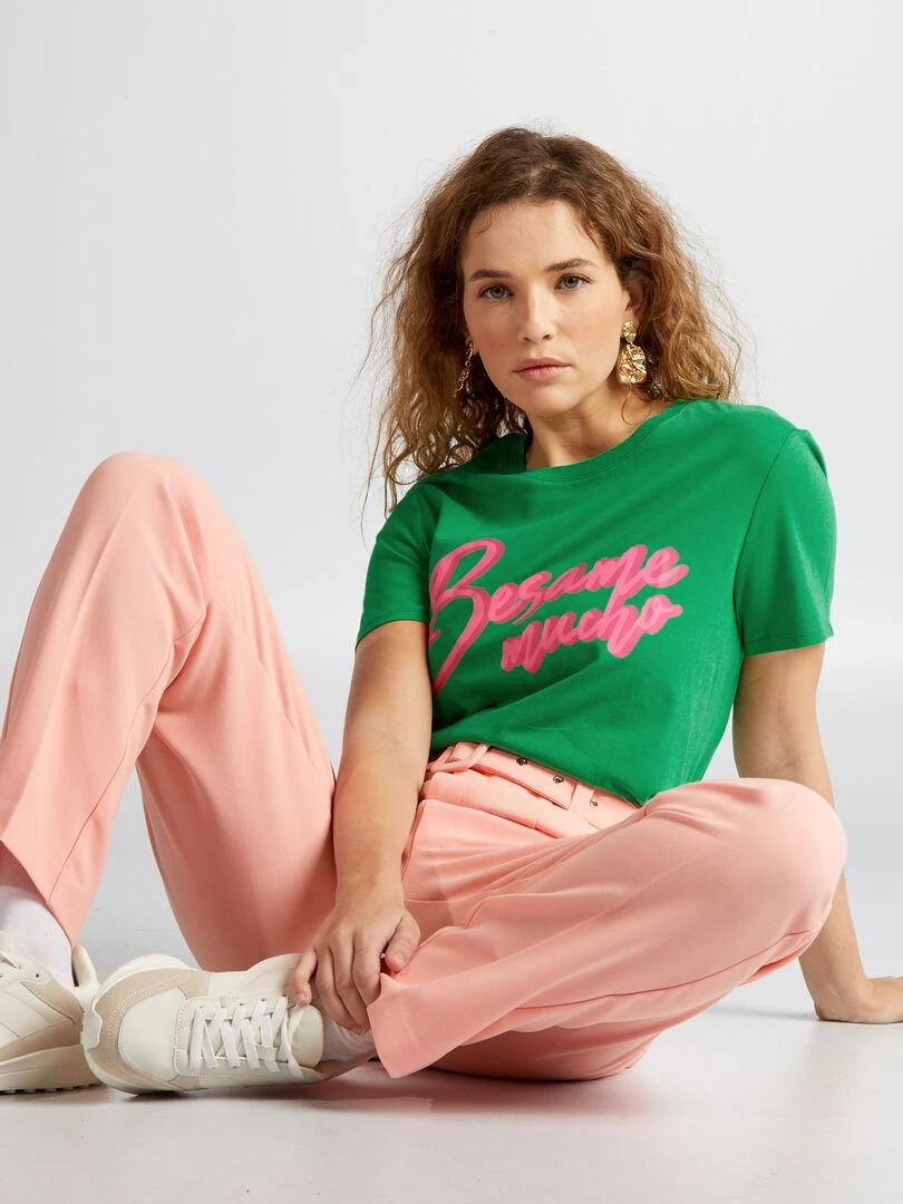 T shirt en jersey imprimé Vert