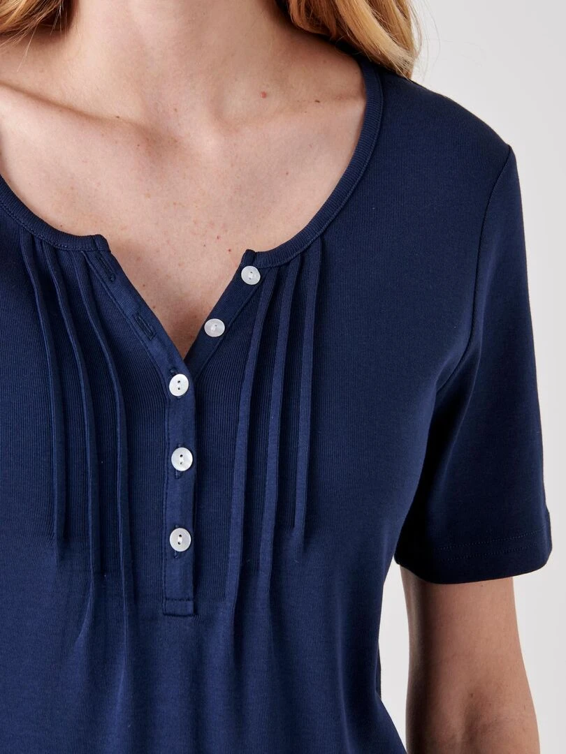 T shirt fine côte pur coton Damart Bleu marine