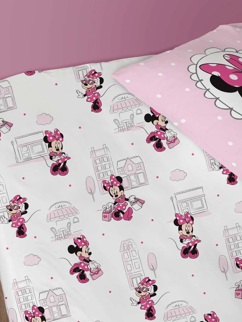 Drap housse imprimé 100% coton  DISNEY HOME MINNIE SHOPPING   Blanc