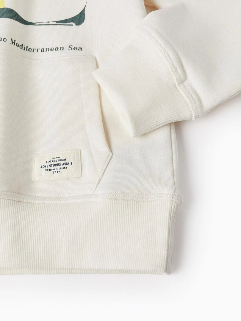 Sweat en coton à capuche pour garçon 'Mount Etna  SICILIAN DAYS   Blanc