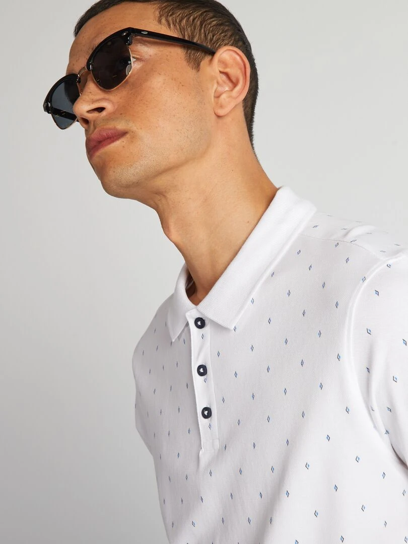 Polo imprimé en piqué de coton   Blanc