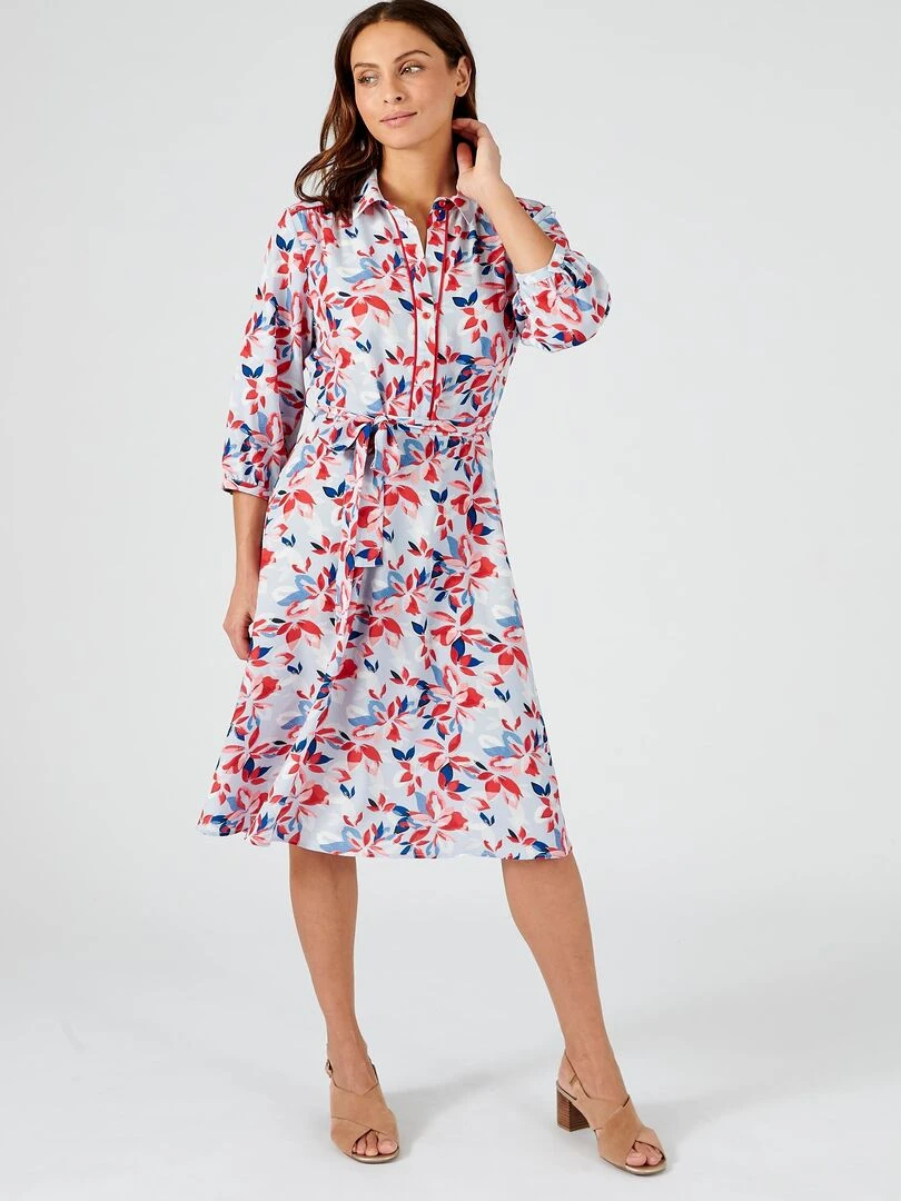 Robe tissu crêpe reliéfé à fleurs Damart Rouge