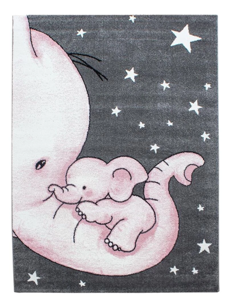 Tapis enfant KID'S ELEFANT en polypropylène doux et soyeux OEKO TEX® Rose