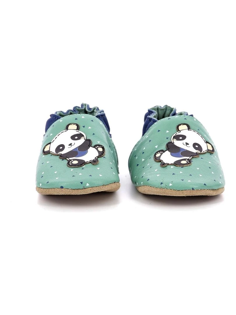 Chaussons Cuir Playing Panda   Vert