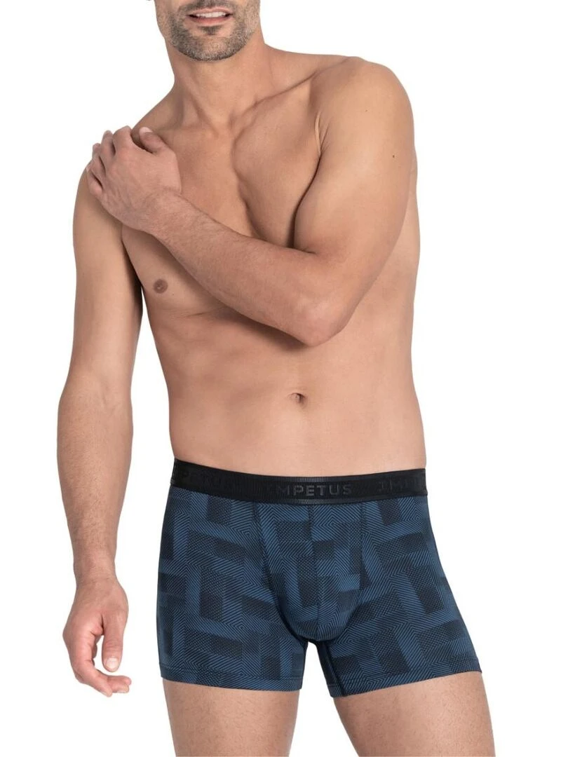 Boxer homme Isamu en coton et modal à motif géométrique   Bleu