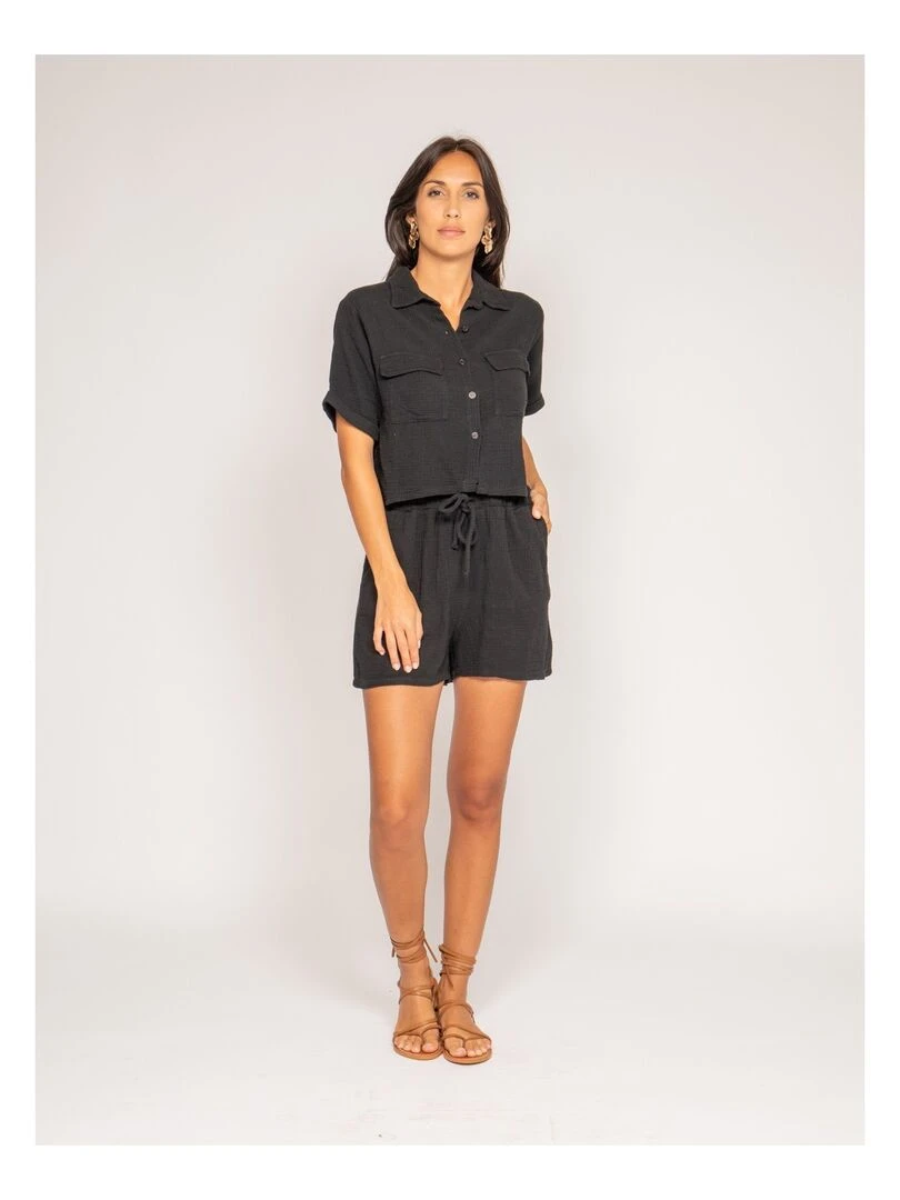 Short fluide en gaze de coton XONEKA   Noir