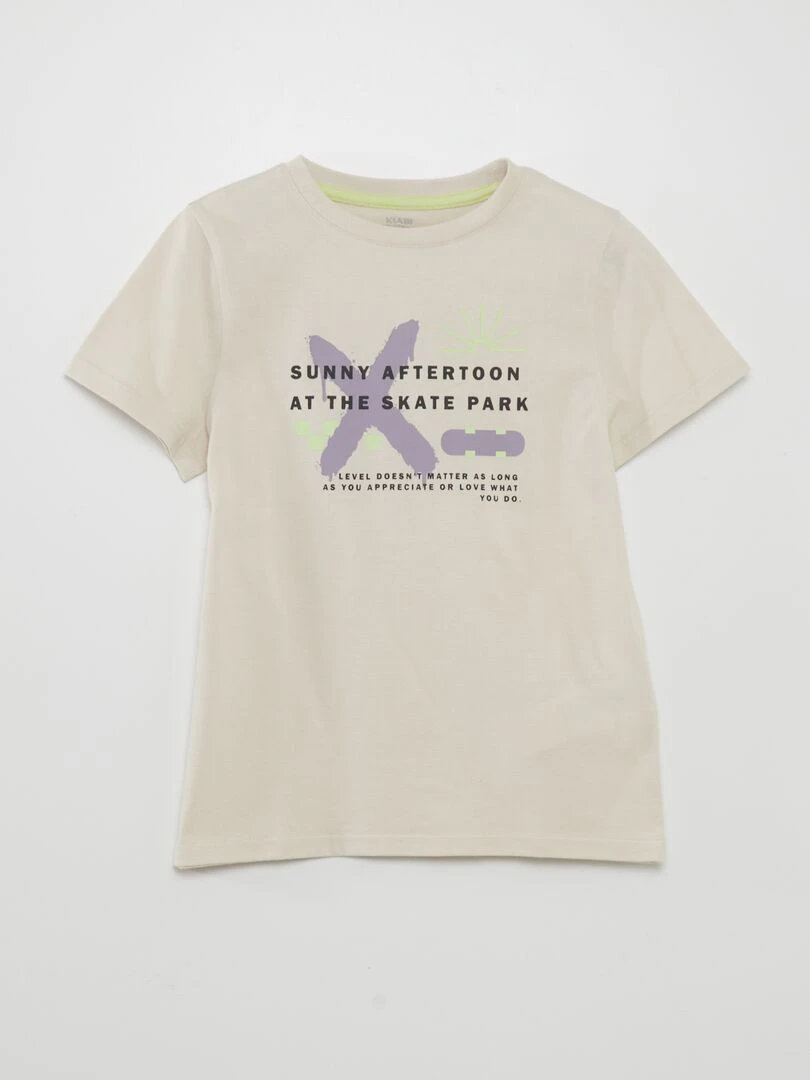 T shirt à col rond avec imprimé Beige