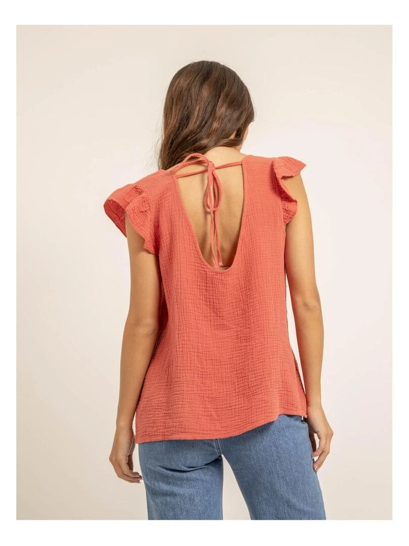 Top gaze de coton FAMELIE Orange corail