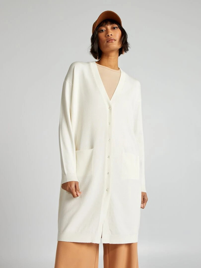 Gilet long boutonné Blanc