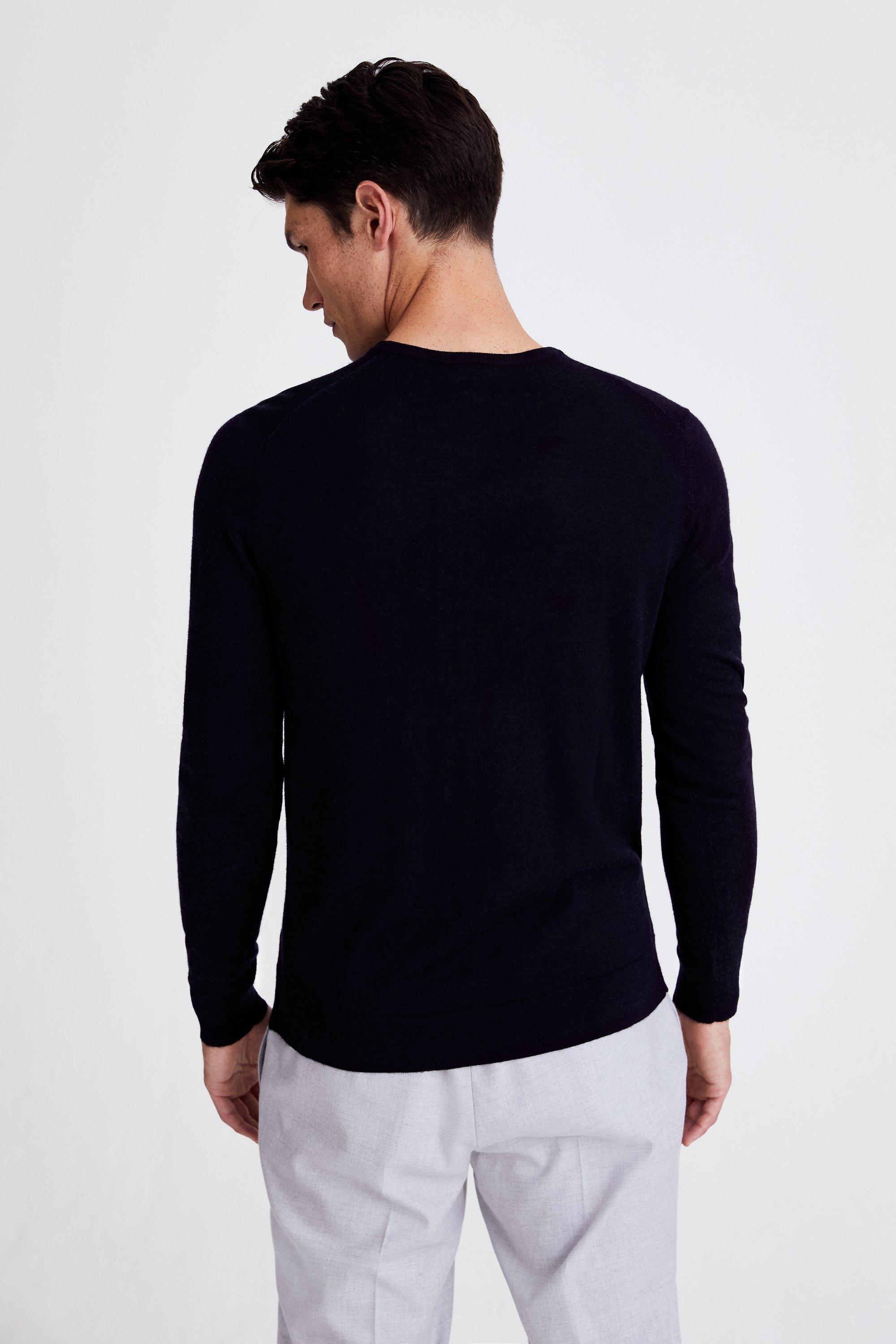 Navy Merino Crew Neck Jumper   Buy Online at Moss