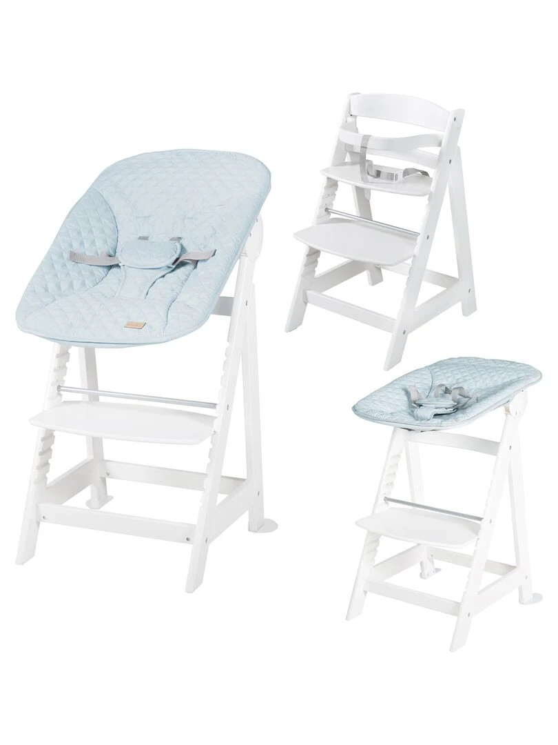 ROBA Chaise Haute Évolutive "Born Up" + Transat "roba Style" Blanc/Bleu Clair Blanc