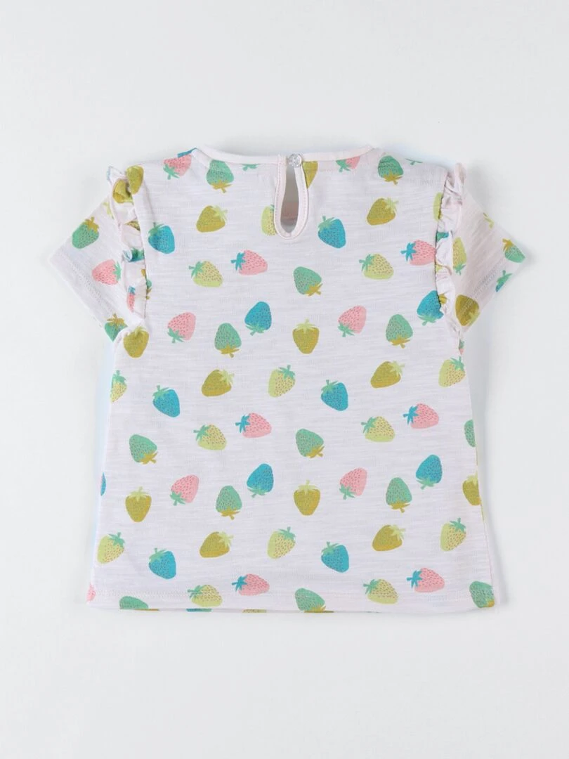 T shirt imprimé fraise à courtes manches multicolore Beige