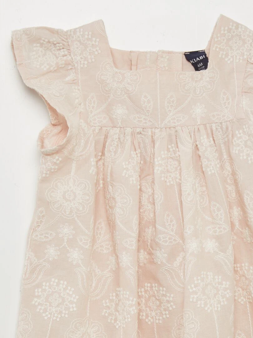 Robe à broderies contrastantes   Rose pâle