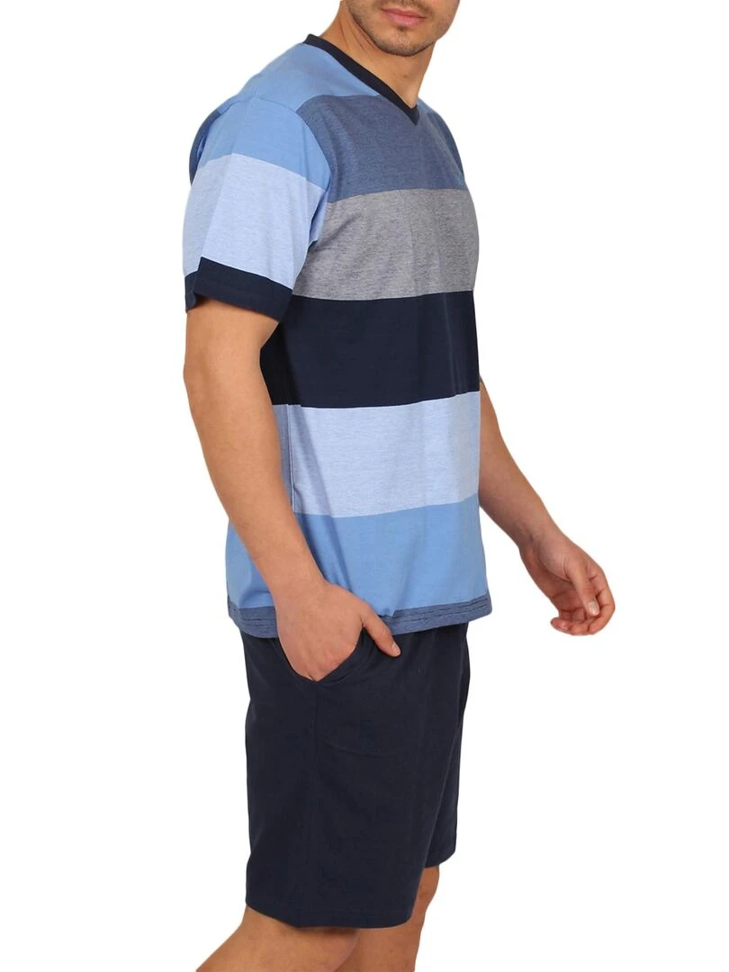 Tenue d'intérieur pyjama short t shirt Stay Stripes bleu   Bleu