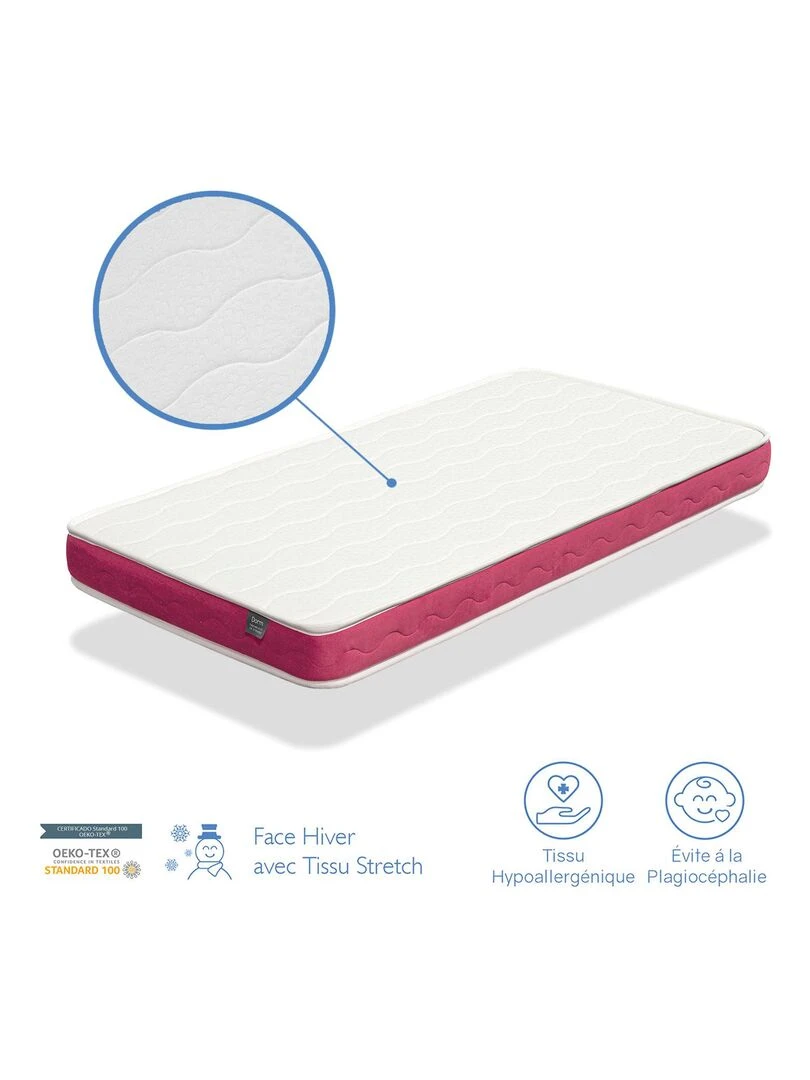 Matelas bebe CLOE épaisseur 10 CM Noyau perforé et respirante Blanc Rose clair