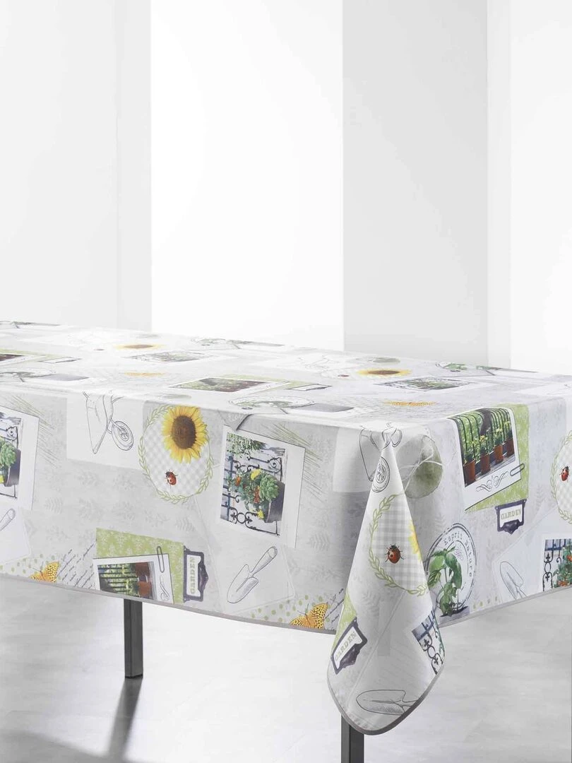 Nappe en polyester imprimé Petit Potager Gris