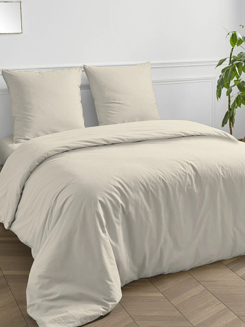 Future Home   Taie d'oreiller en coton 57 fils unie beige ivoire   Beige