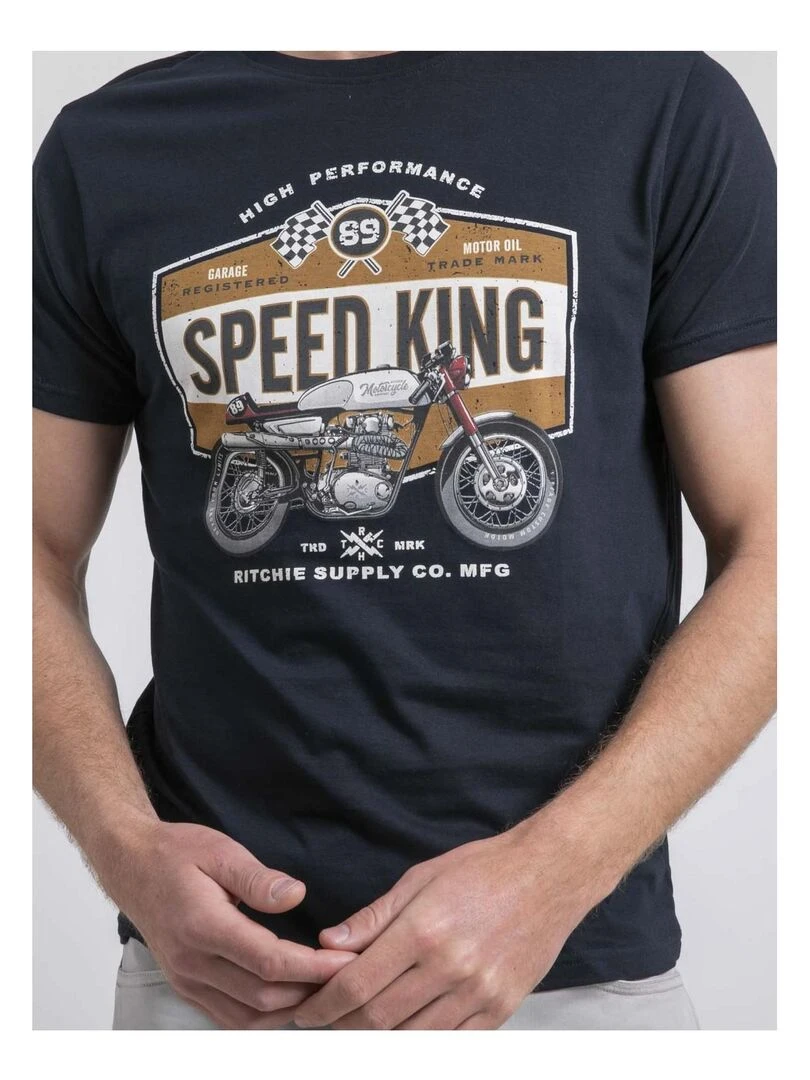 T shirt col rond pur coton NELORIC   Bleu marine