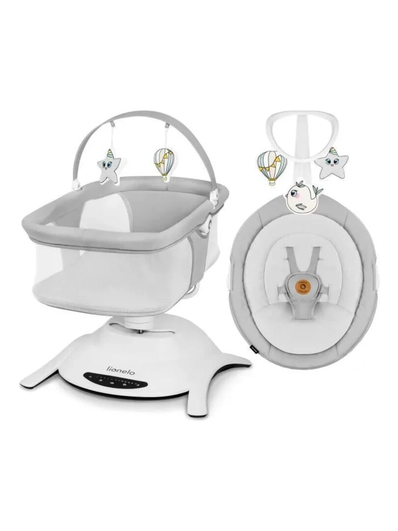 LIONELO Bella Set Balancelle et Nacelle Électrique 360° 12 mélodies 6 modes Télécommande Blanc Gris Blanc