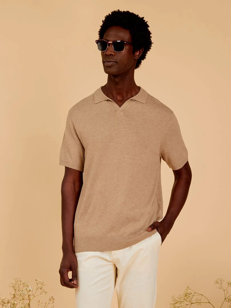 Polo en tricot à manches courtes   beige