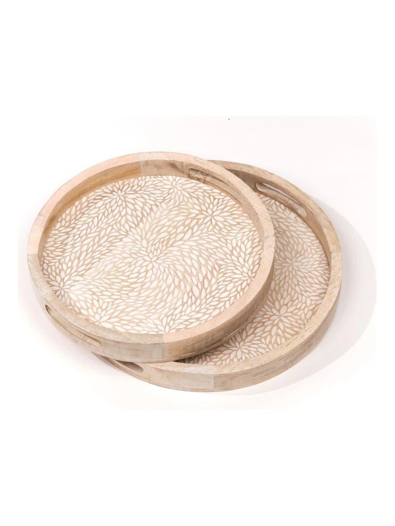 Lot de 2 plateaux arrondis 'MANGO WOOD' 'TODAY' Beige