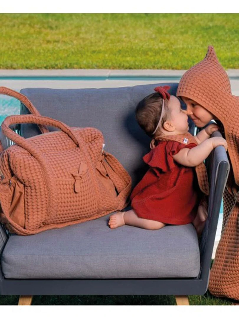 Sac à langer en coton gaufré   Marron clair