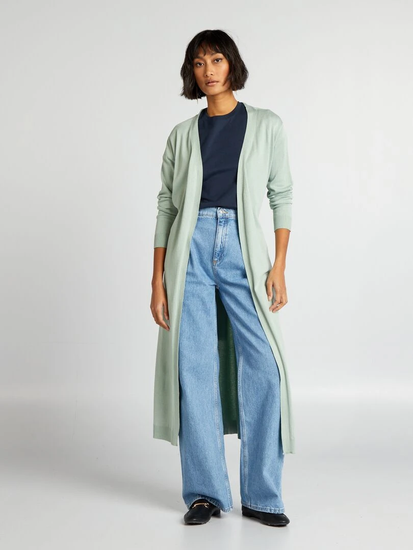 Gilet extra long à ceinture Vert