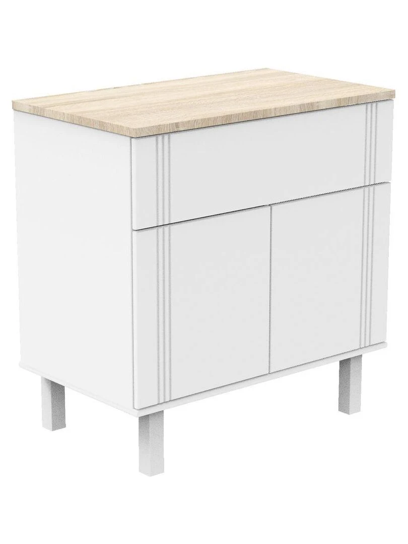 Commode un tiroir et 2 portes avec rainures SAUTHON Blanc