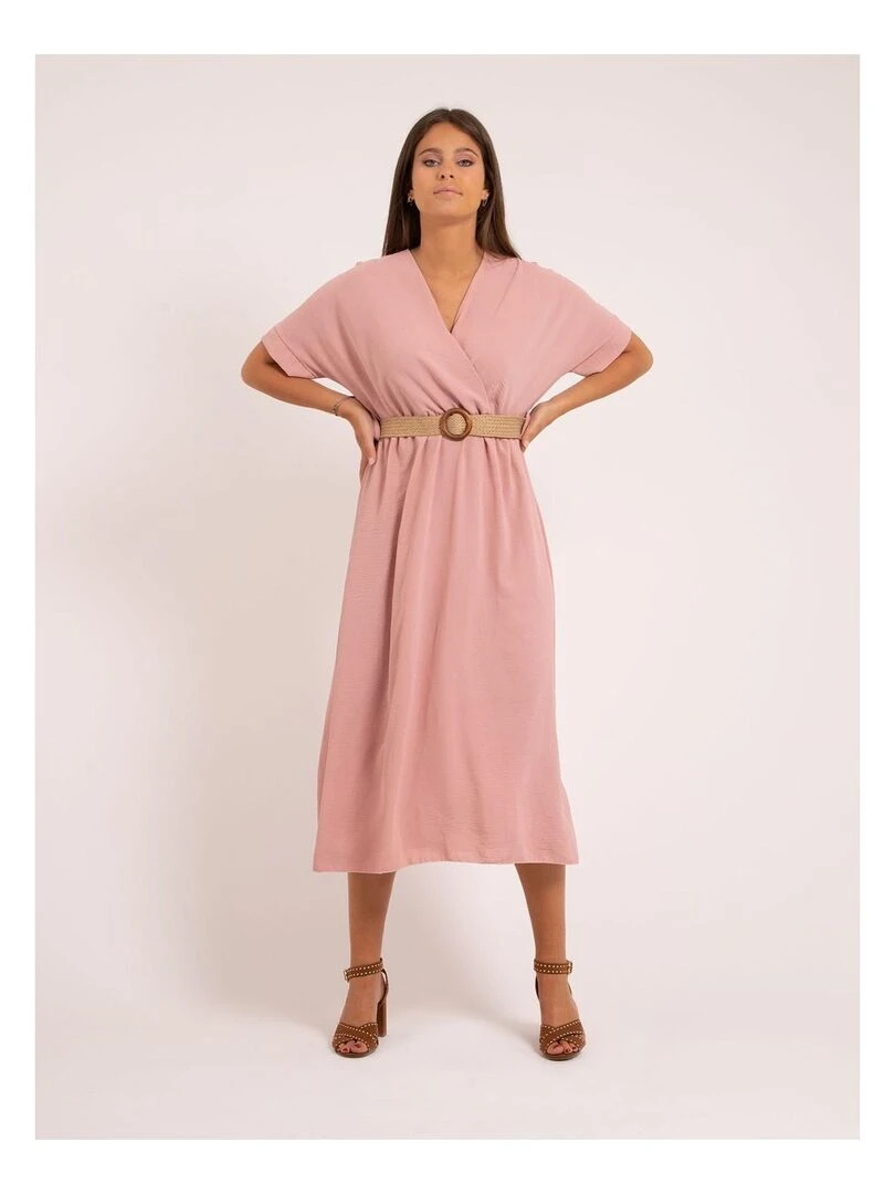 Robe longue et ceinture ICALEST Rose