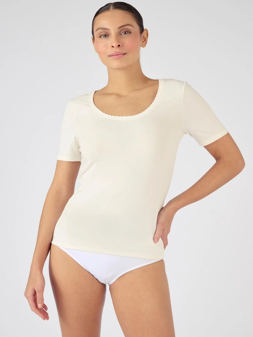 T shirt manches courtes thermorégulant Evolutyl Damart Blanc Ecru Blanc