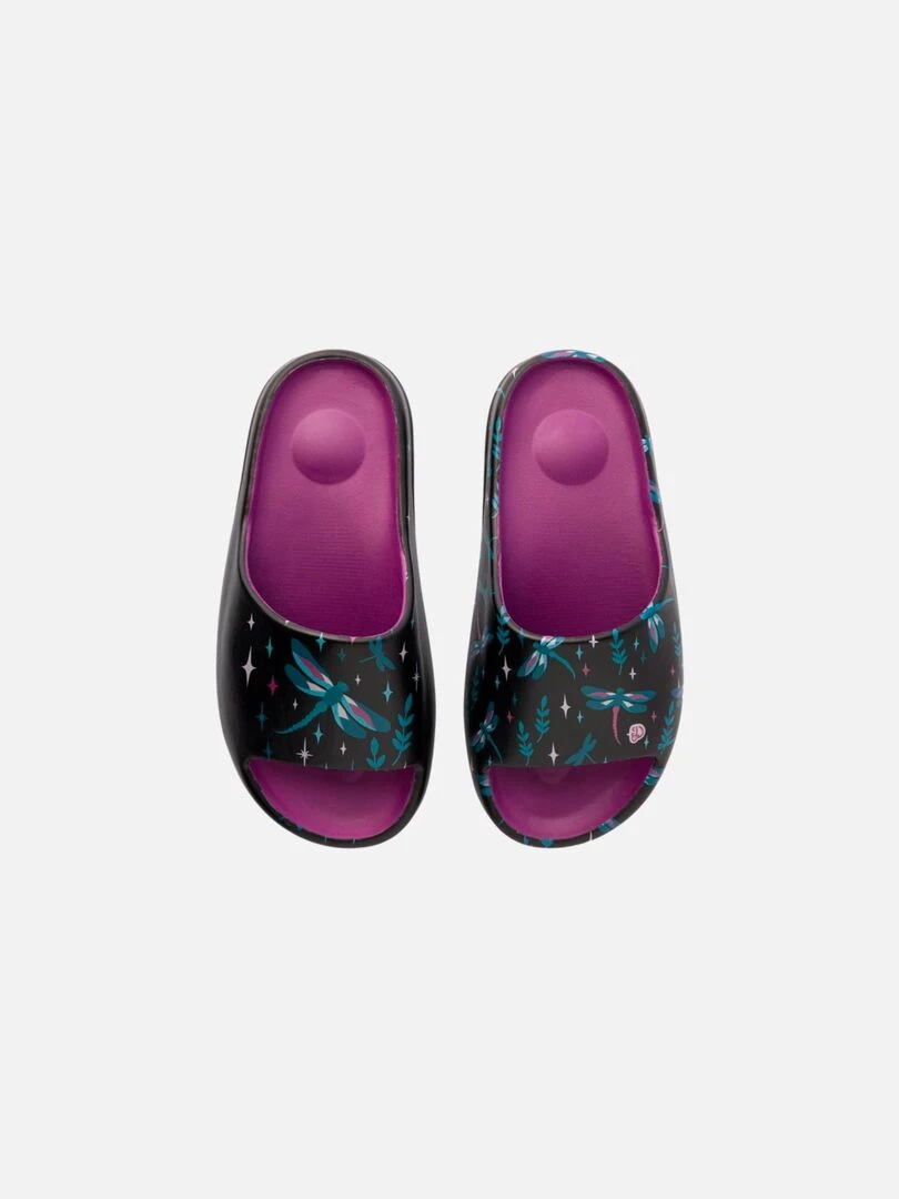Claquettes Semelles Épaisses Dedoles Libellules dans la Nuit Noir Violet