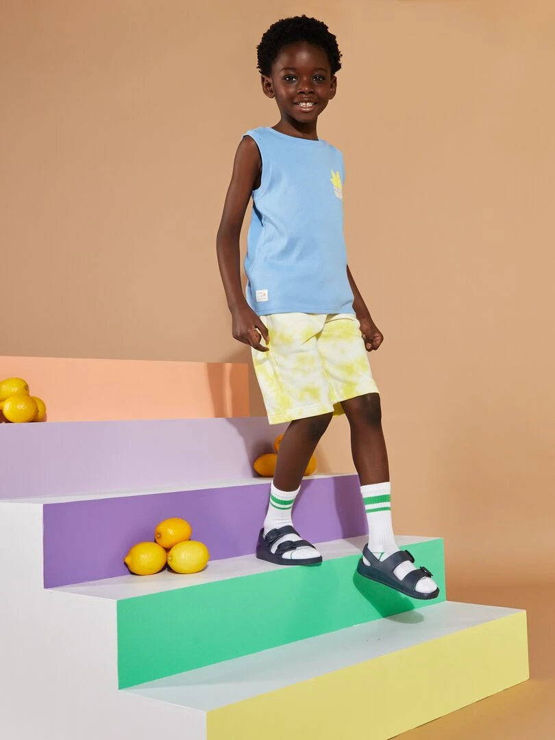 Débardeur côtelé avec imprimé   Bleu