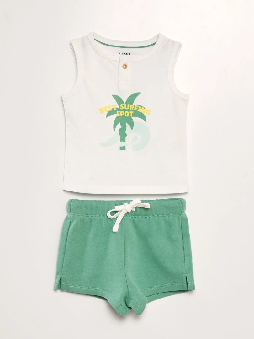 Ensemble débardeur + short 2 pièces Blanc/vert