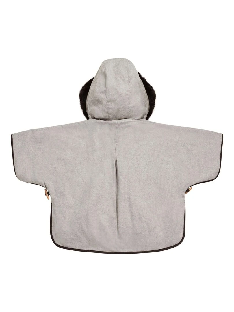 Cape Poncho  Laine Gris Souris Capuche Imitation Fourrure  IRINA   'LA FAUTE A VOLTAIRE'   Gris clair