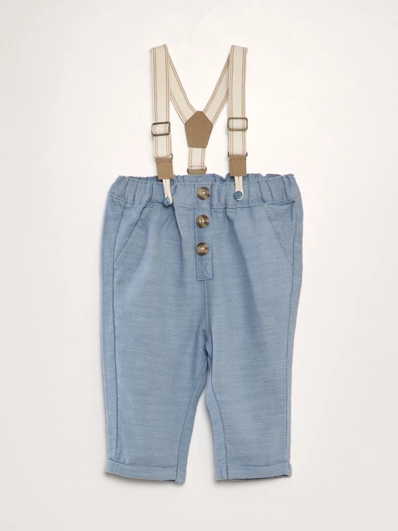 Pantalon chino en lin avec bretelles BLEU