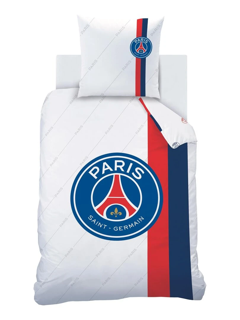 Parure de lit imprimée 100% coton  PSG RETRO WHITE   Blanc