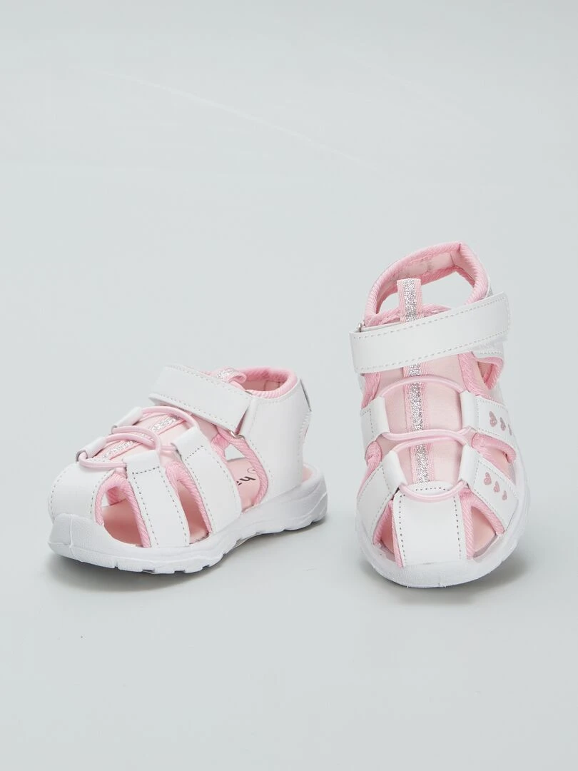 Sandales fermées à scratchs   Blanc/rose