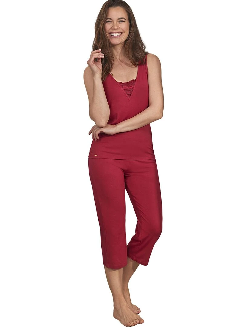 Pyjama pantacourt débardeur Alicia   Rouge