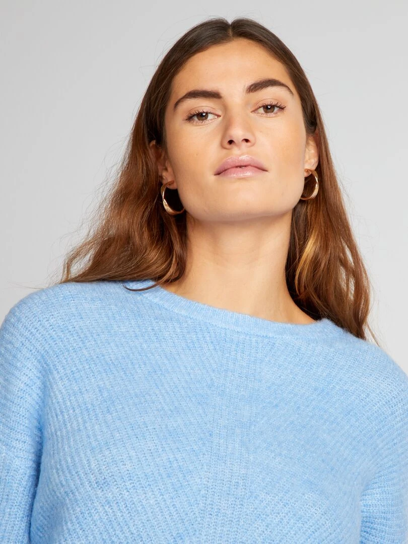 Pull en maille côtelée douce   Bleu