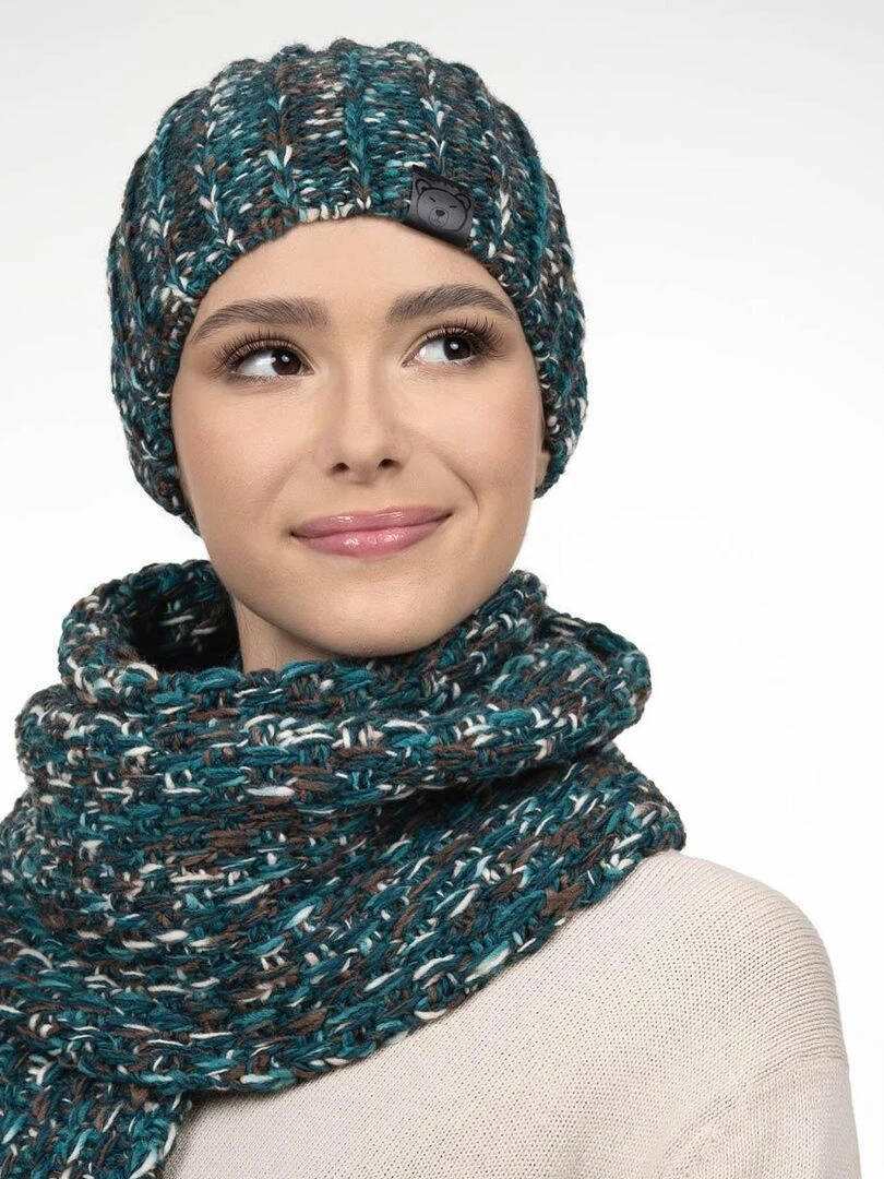 Ensemble Echarpe Bonnet Celti Made in UE Bleu pétrole
