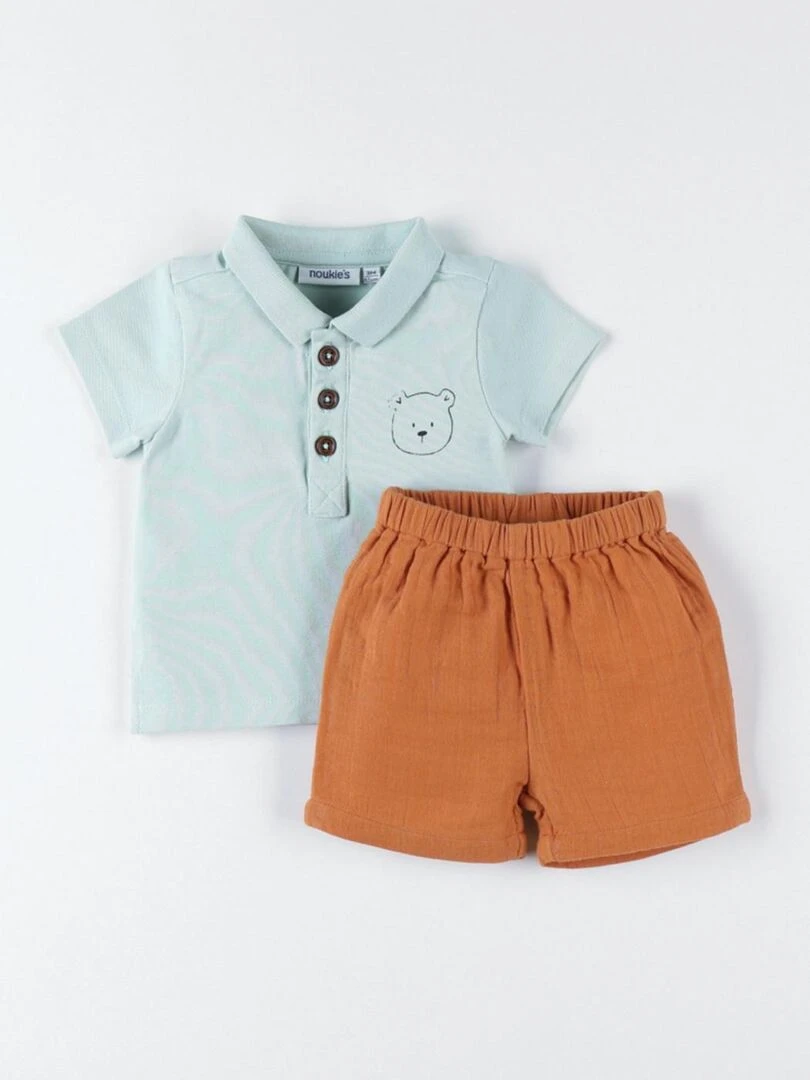Set polo + short  aqua/caramel   Noukie's   Vert